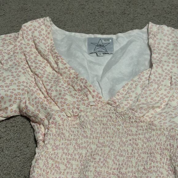Area Stars XS Amalia Dress Mini V-Neck Floral Calico Short Puff Sleeve Pink - Picture 4 of 10